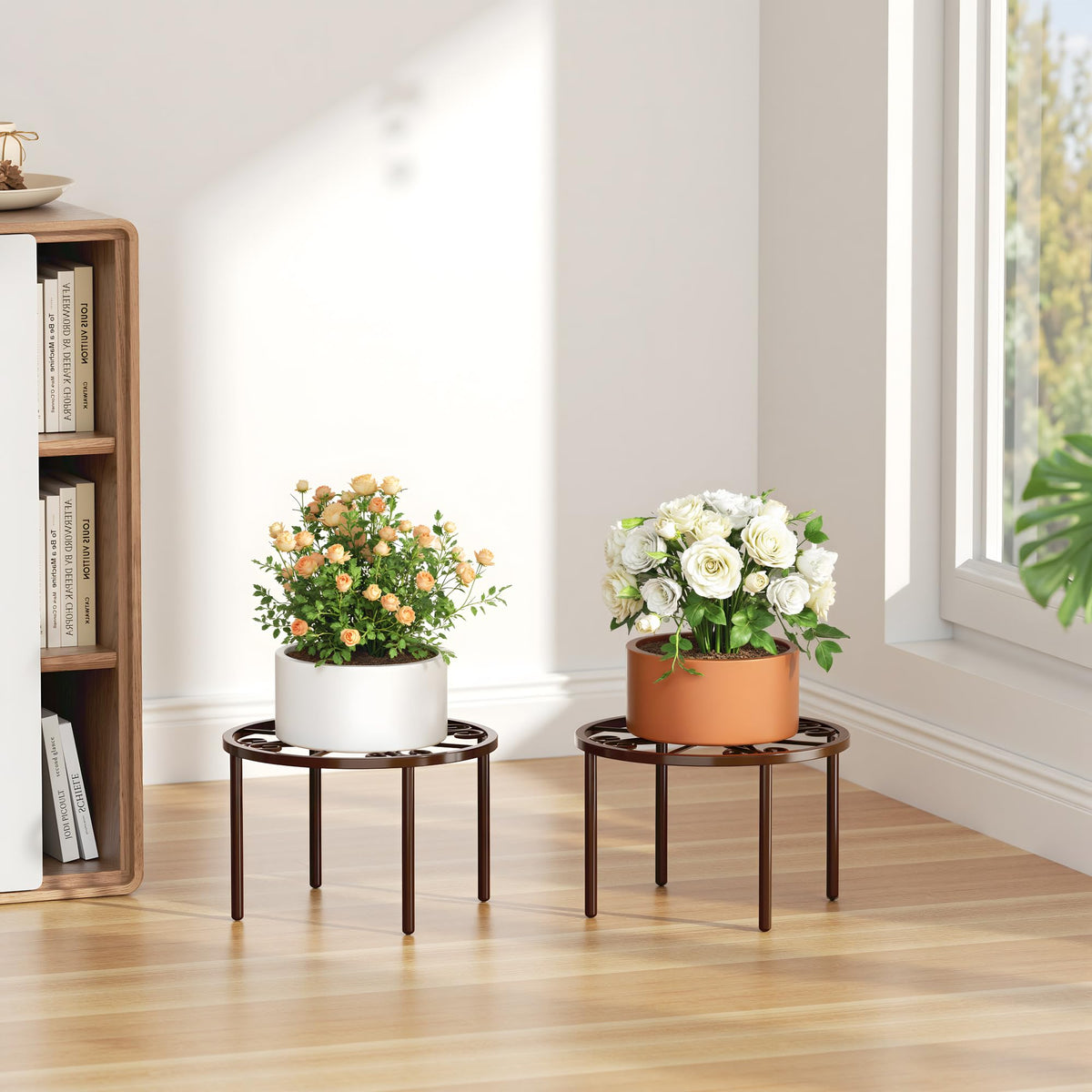 bussdis 1 PCS Plant Stand,-Heavy Duty Metal Stand Decorates Plants, Anti-Rust Flower Pot Stand, Round Plant Rack for Room Indoor and Outdoor Courtyard,Gardens, Brown.