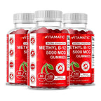 Vitamatic Methyl B12 5000 mcg, 120 Gummies, Natural Cherry Flavor | Extra Strength, Energy Metabolism Support and Nervous System Health Support*, Non-GMO, Gluten Free