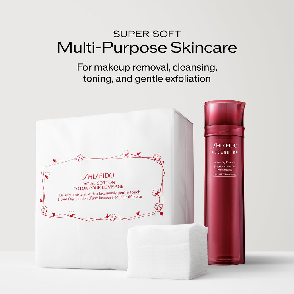 Shiseido Facial Cotton Pads - Includes 165 Squares - for Softener Application & Makeup Removal - 100% Natural, Super Soft