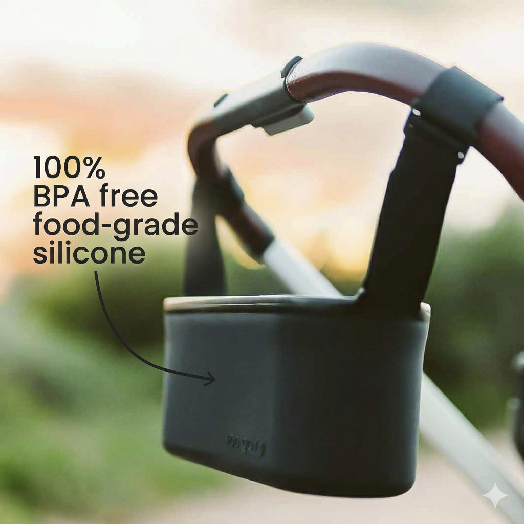 Silicone Stroller Organize, 40 oz Cup Holders, Waterproof & Easy-Clean, BPA-Free Caddy with Phone Pocket & Storage, Universal Anti-Slip Straps Fit UPPAbaby, Bugaboo, Nuna, Doona & Most Strollers