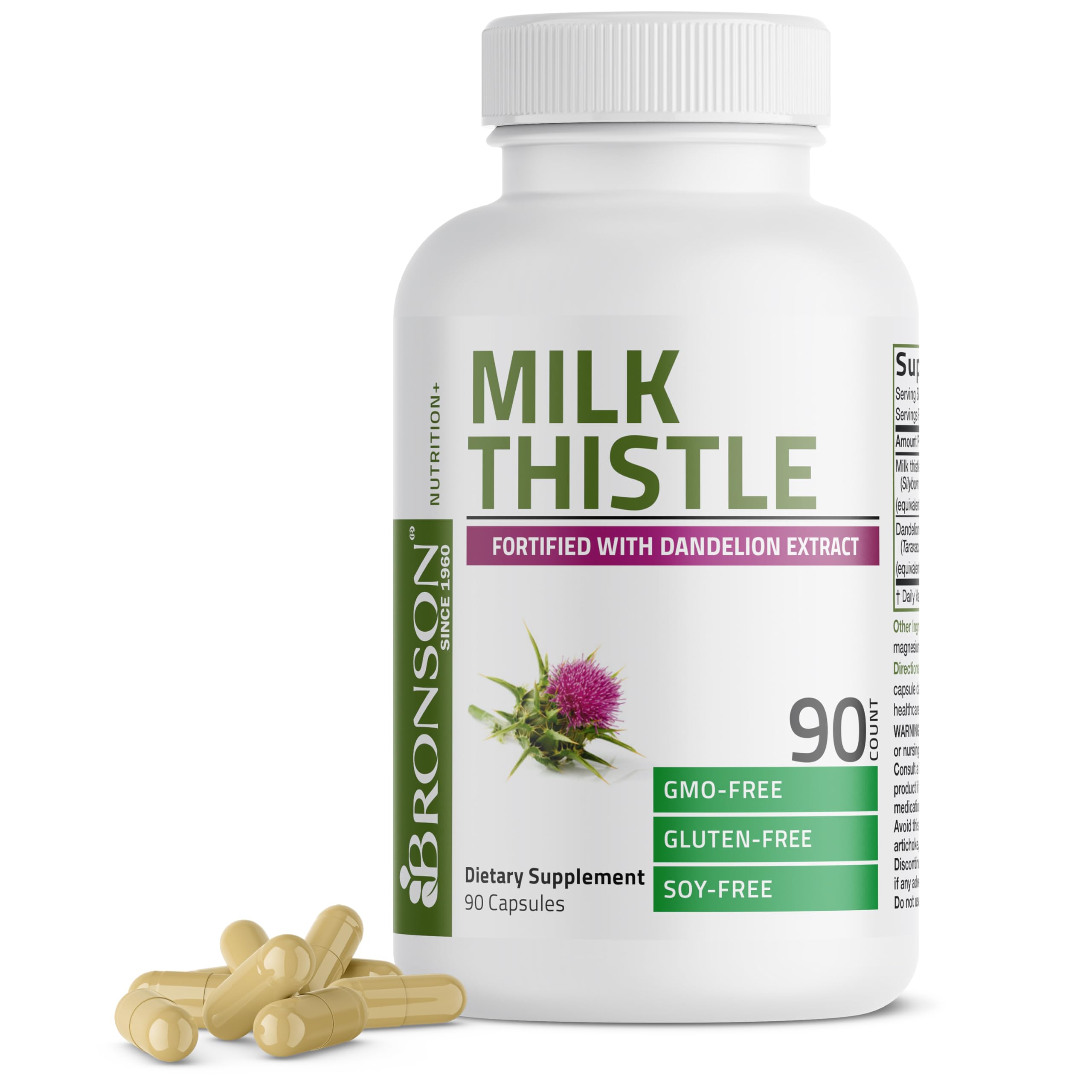 Buy now Bronson Milk Thistle Silymarin Marianum & Dandelion Extract Liver Health Support, Antioxidant Support, Detox, 250 Capsules Unflavoured 90 Count (Pack of 1) at indiglob india