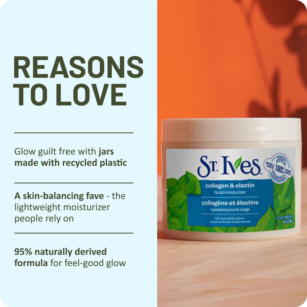 St. Ives Collagen Elastin Face Moisturizer for Dry Skin, Paraben free and Non Comedogenic, 10 oz