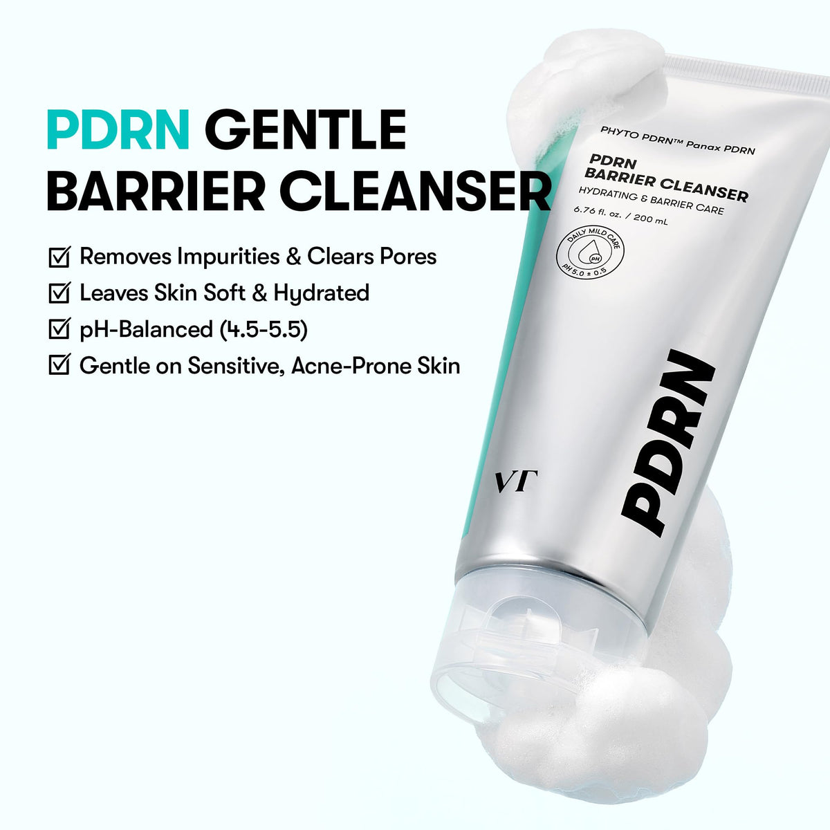 VT COSMETICS PDRN Barrier Cleanser, 6.76 fl.oz