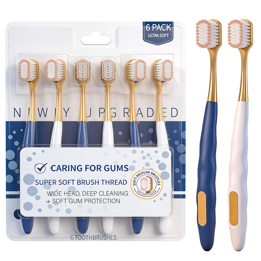 Adult Wide Head Soft Hair Toothbrush, Manual Toothbrush, Excellent Cleaning Effect for Large Head, Ultra Soft Brush Thread Can Gum-Friendly(6 Pack)