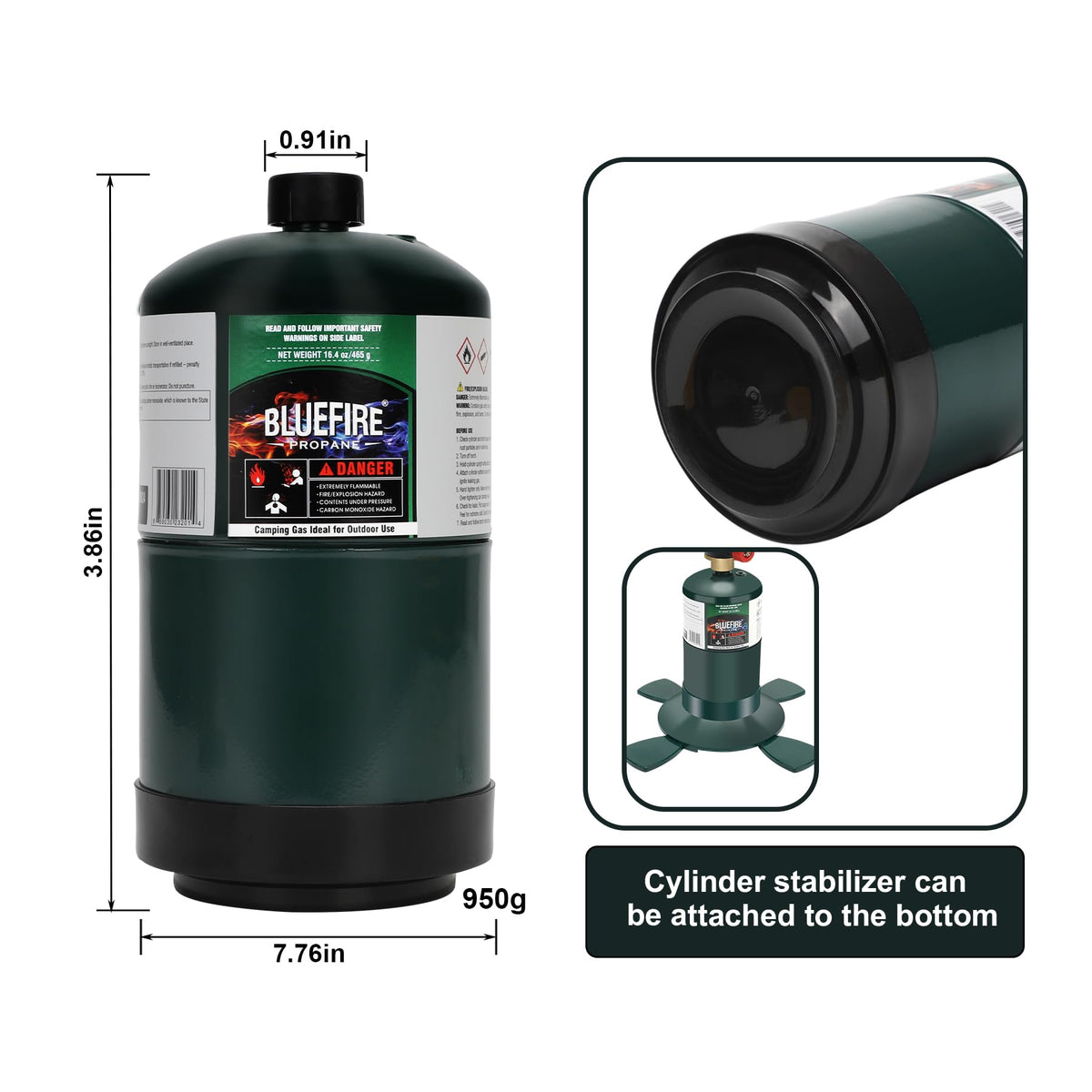 BLUEFIRE Pack of 2 Propane Fuel Camping Gas Cylinder 16.4oz All-Purpose Canister Portable Tank Bottle for Outdoor Cooking Torch Lamp