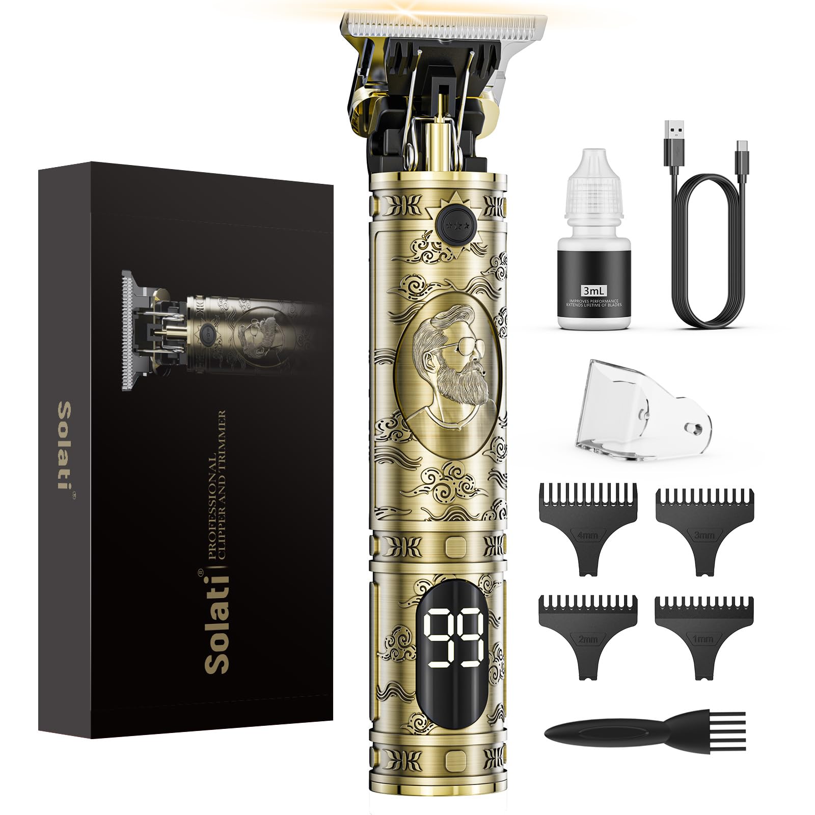 Solati Hair Clippers for Men, Professional Hair Trimmer Zero Gapped T-Blade Trimmer Cordless Rechargeable Edgers Clippers Electric Beard Trimmer Shaver Hair Cutting Kit with LCD Display Gifts for Men