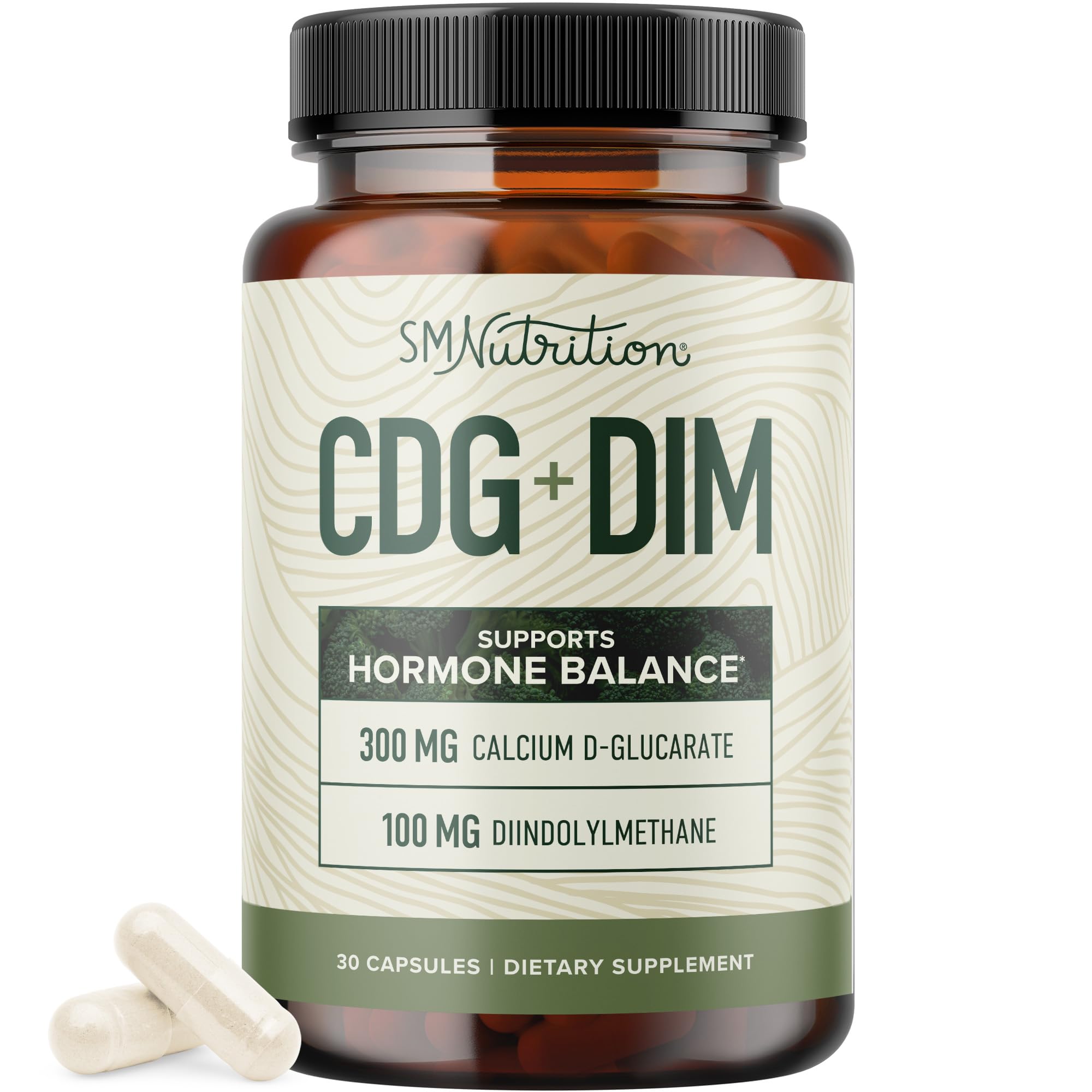 Calcium D-Glucarate with DIM Supplement, Estrogen Detox & Hormone Balance | Detox & Cleanse, Hormonal Acne Menopause & CDG for Liver Support for Women & Men, Non-GMO, Third-Party Tested, 30 Capsules