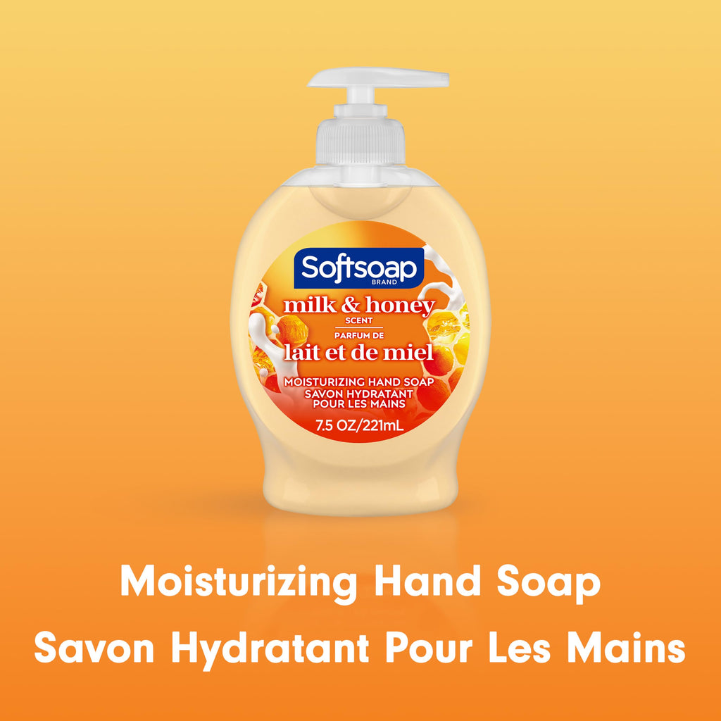 Softsoap Moisturizing Liquid Hand Soap, Milk and Honey, 7.5 Fluid Ounce, Pack of 6 (Package may vary) | Paraben-Free, Phthalate-Free, Washes Away Germs, Bathroom Hand Soap, Kitchen Hand Soap, Daily Handwashing, Gentle on Hands