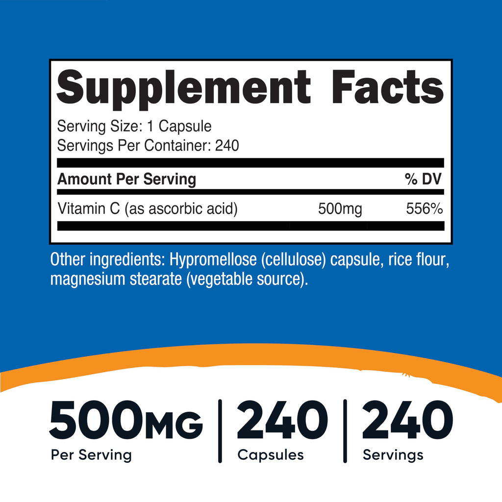 Nutricost Vitamin C 500mg, 240 Capsules, Vegetarian, Gluten Free & Non-GMO