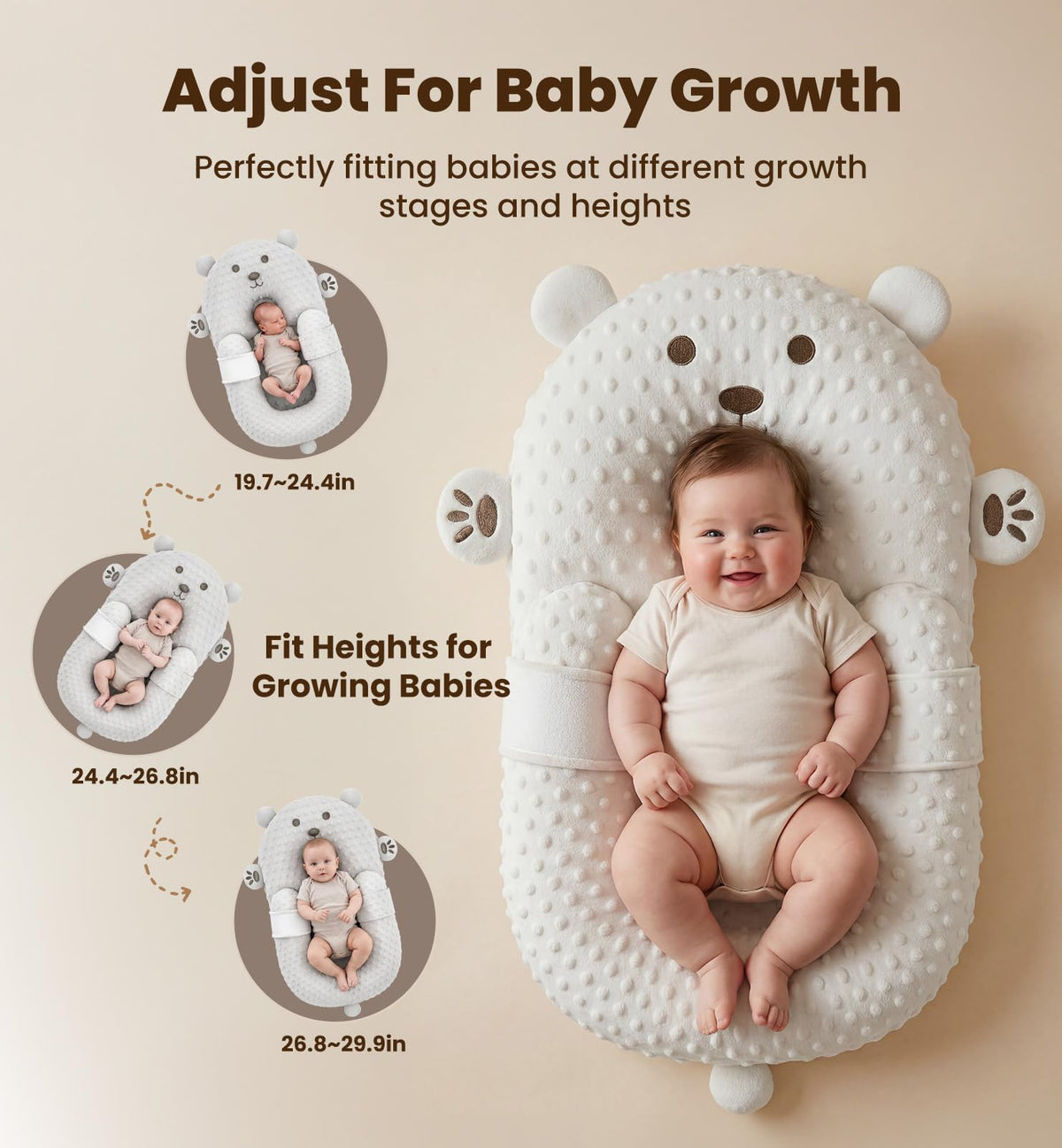 Baby Lounger Pillow, Nursing Pillow & Tummy Time Mat with Washable Cover