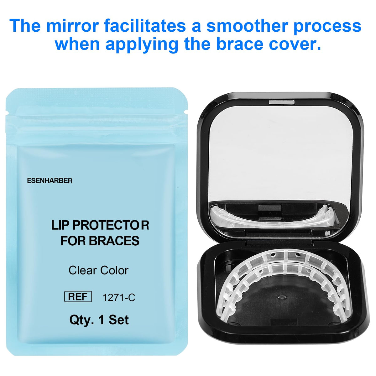 Comfort Cover for Braces, Lip Protector Mouth Guard Lip Cushion Teeth Shield Bumper for Brackets, Aligner, Dental Wax Alternative, Hard and Rigid Clip, in Portable Storage Case with Mirror