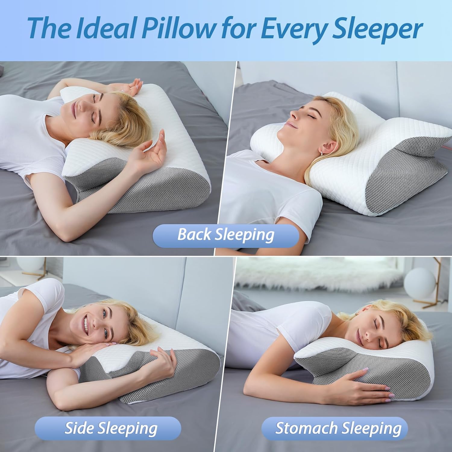 Buy now HOMCA Memory Foam Cervical Pillow, 2 in 1 Ergonomic Contour Orthopedic Pillow for Neck Pain, Contoured Support Pillows for Side Back Stomach Sleepers at indiglob india