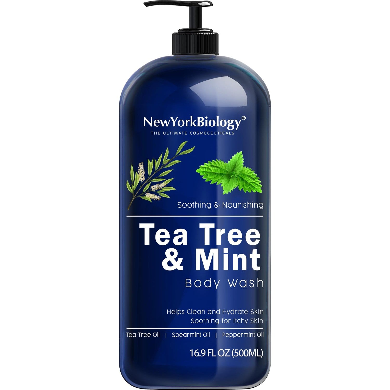New York Biology Tea Tree Body Wash for Men & Women - 16.9 Fl Oz | Moisturizing Body Wash Helps Soothe the Skin, Refreshing & Hydrating Cleanser for Body & Feet