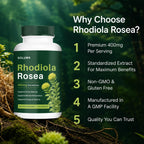 soluma Rhodiola Rosea 400mg Capsules, Adaptogen Supplement for Stress, Focus & Energy Support, Non-GMO, 60 Capsules