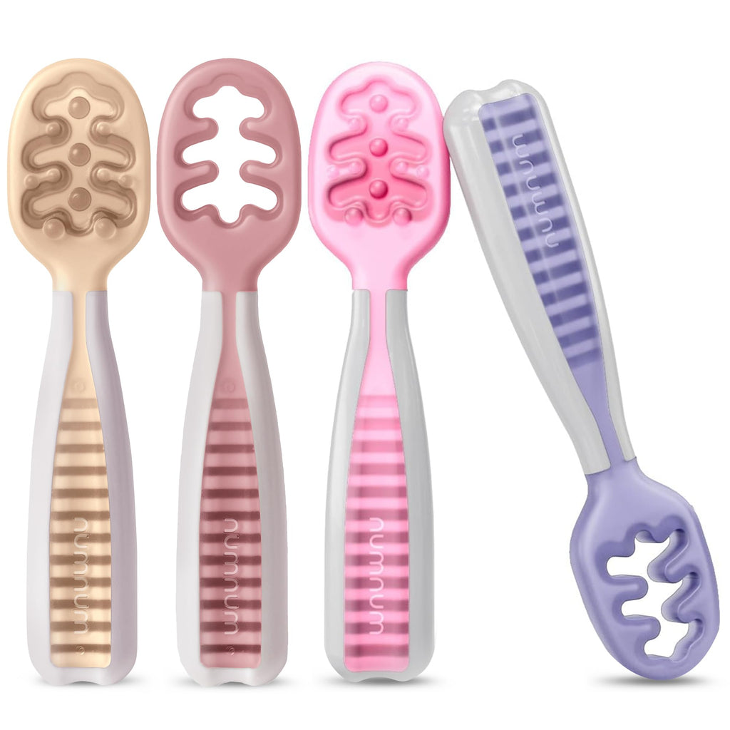 Buy now NumNum Baby Spoons Set, Baby Essentials Pre-Spoon GOOtensils for 6+ Months, First Stage Self-Feeding Spoons for Baby Led Weaning (BLW), Silicone Toddler Utensils, BPA-Free, 2 Pack Gray/Green at indiglob india