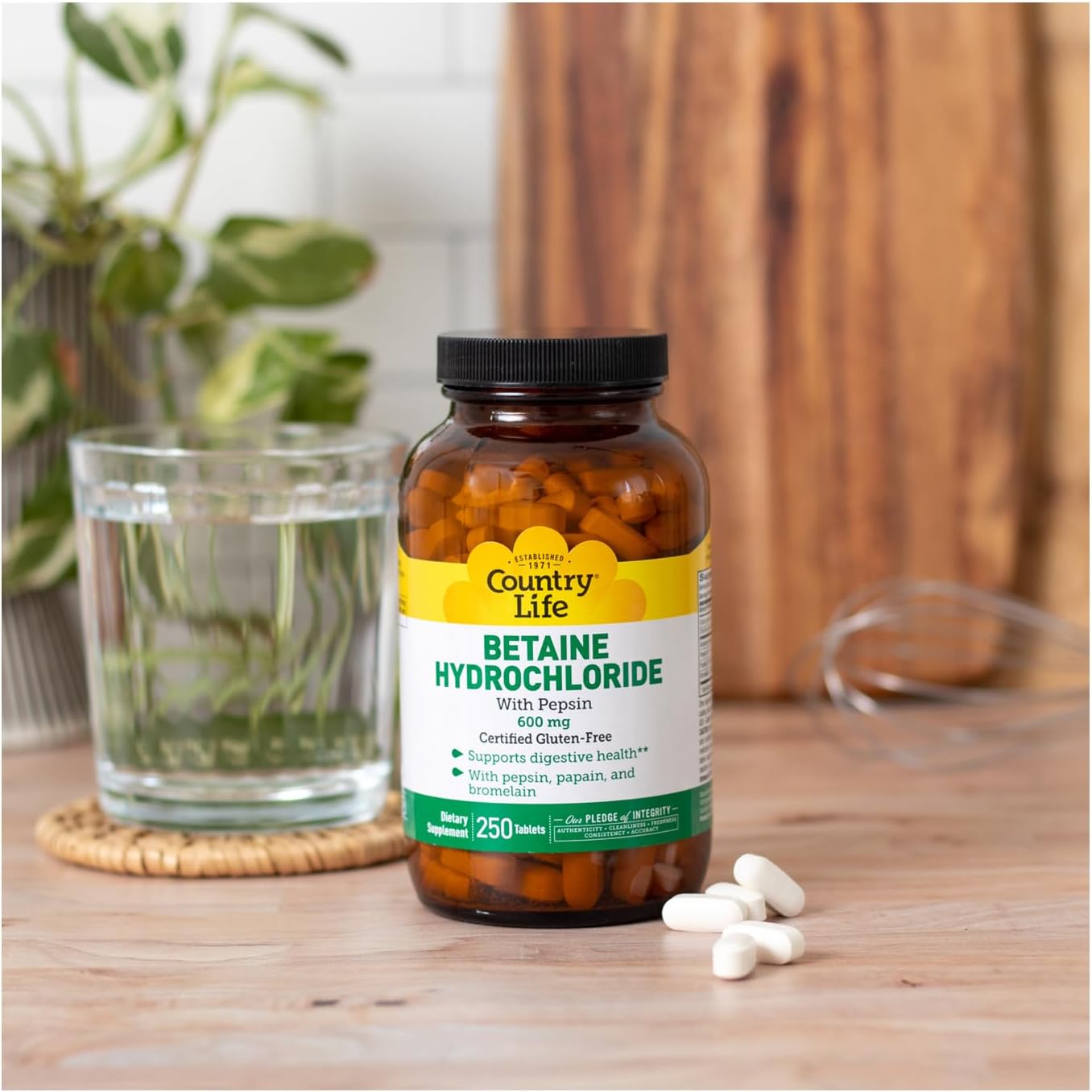Buy now Country Life Betaine Hydrochloride with pepsin 600 mg - 250 Tablets at indiglob india