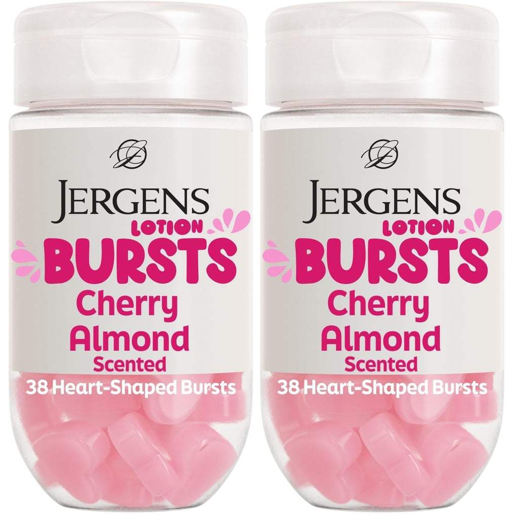 Jergens Cherry Almond Body Lotion Bursts, Squishy Moisturizer, 38 ct | Squishy Heart-Shaped Bursts, Cherry Almond Scent, Moisturizing Lotion, Teen Gift, Birthday Idea