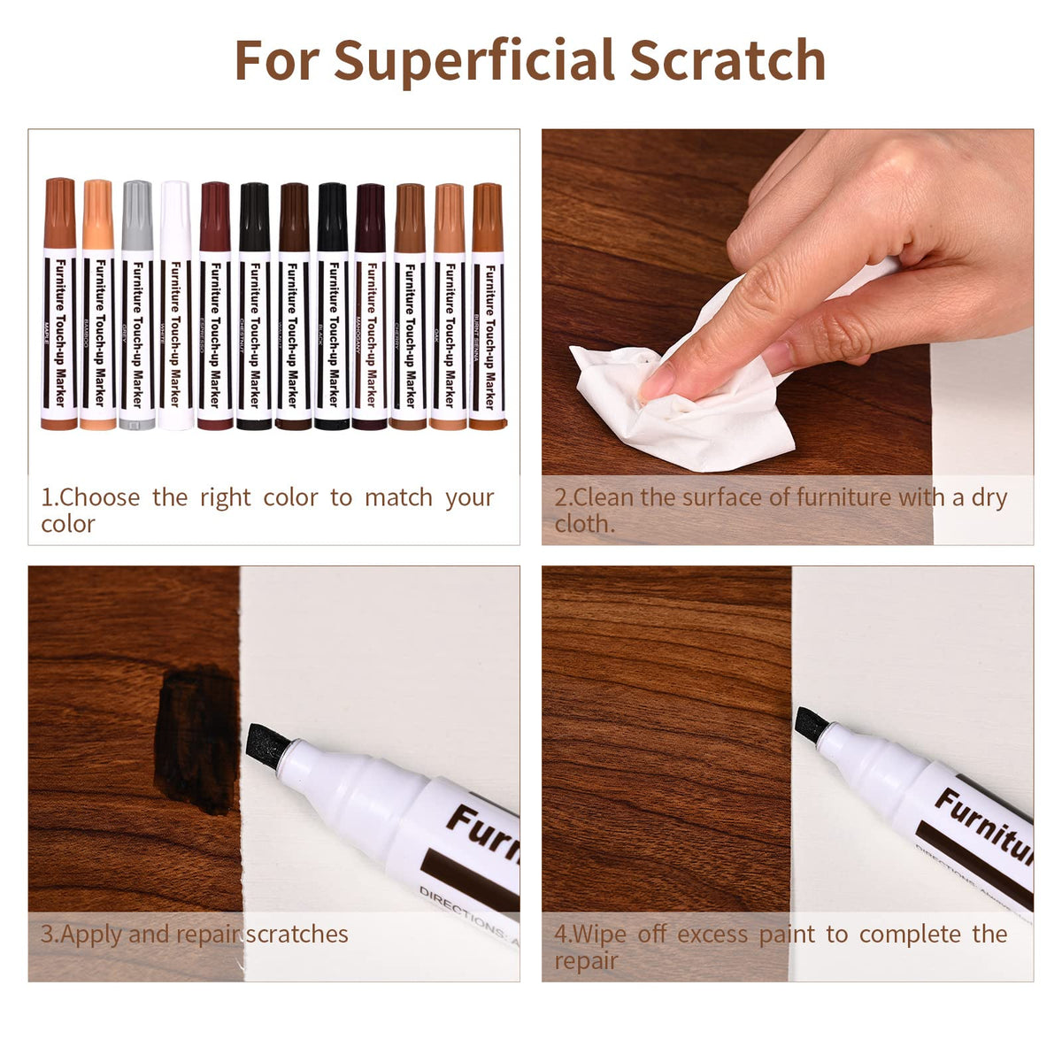 Furniture Repair Kit Wood Markers - Markers and Wax Sticks for Stains, Scratches, Wood Floors, Tables, Desks, Carpenters, Bedposts, Touch Ups, and Cover Ups (25)
