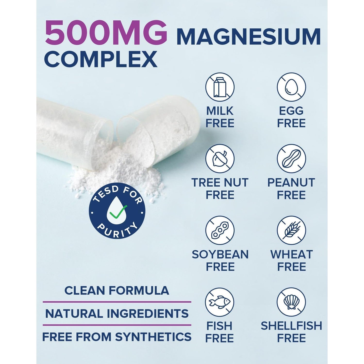 Terranics 5-in-1 Magnesium Complex Supplement 500mg, 120 Vegan Capsules | 5 Forms High Absorption Magnesium Glycinate Citrate Malate Aspartate Gluconate for Sleep Heart Health, Non-GMO