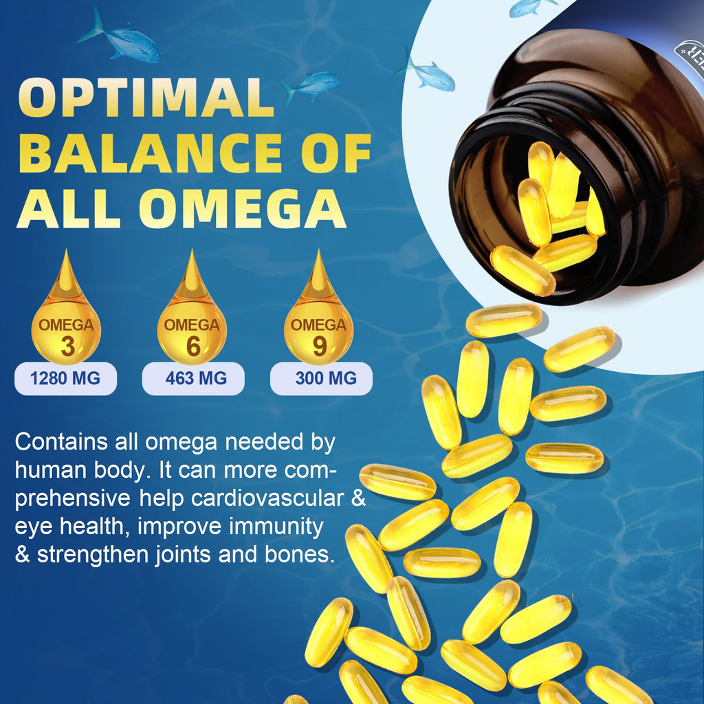 DRFOSTER Triple Omega 3-6-9 Fish Oil 2000mg with Vitamin E, 120 Softgels