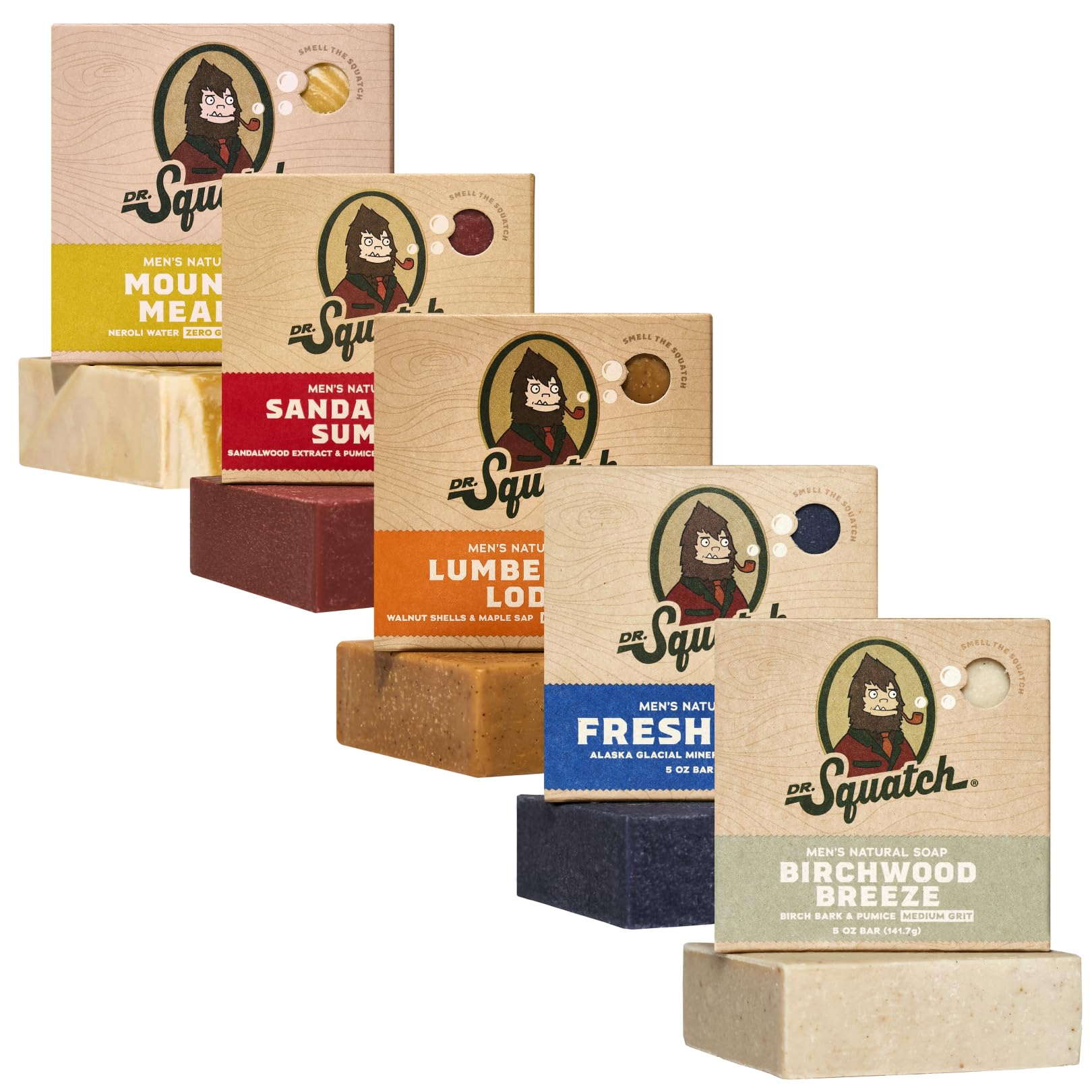 Buy now Dr. Squatch Natural Men’s Bar Soap - Cold Process Body Soap Bar with Natural Oils - Gifts for Men - Coconut Castaway, Wood Barrel Bourbon, Fresh Falls, Birchwood Breeze & Gold Moss (5 oz, 5-Pack) at indiglob india