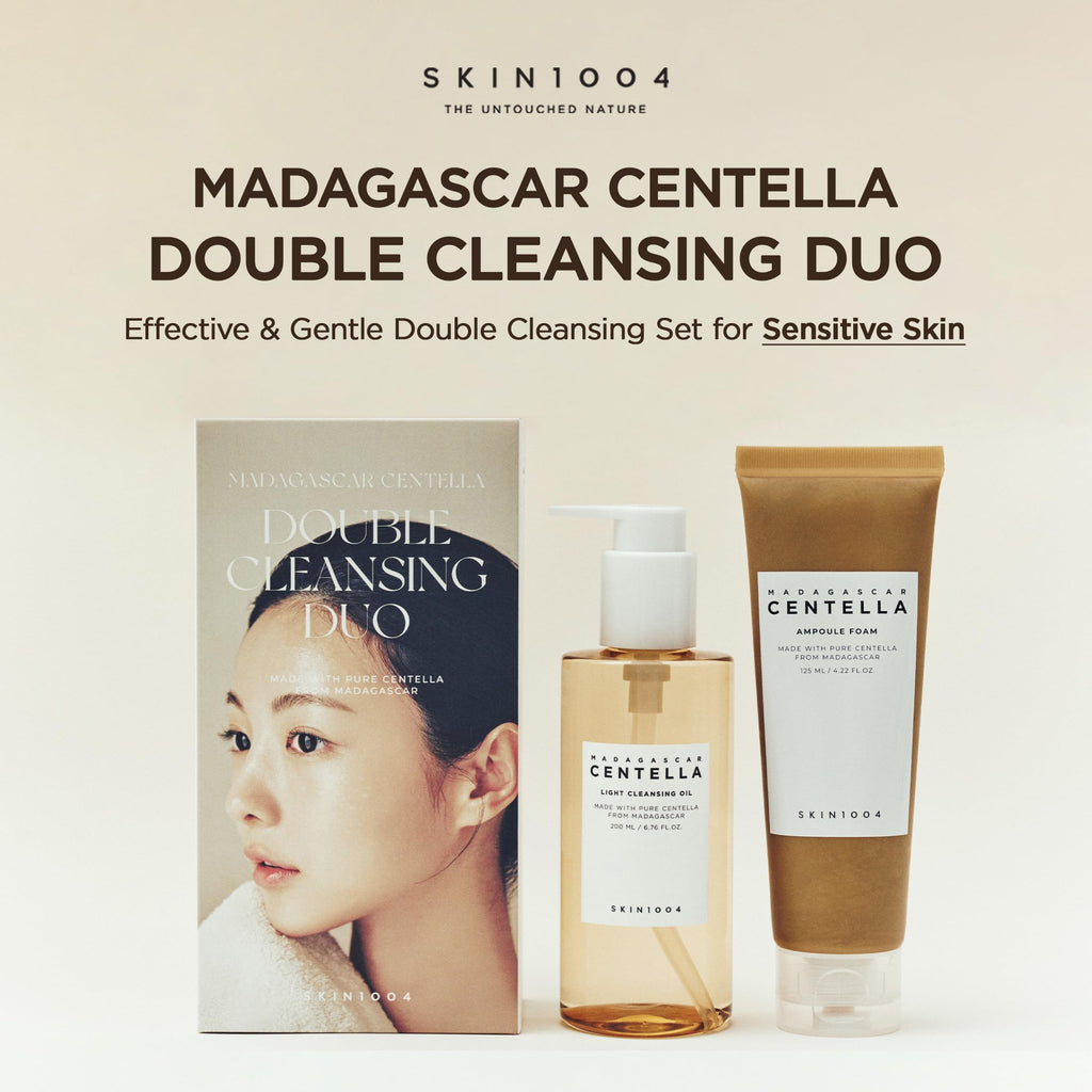 SKIN1004 Centella Double Cleansing Duo, Cleansing Oil 6.76 fl.oz & Ampoule Foam Cleanser 4.23 fl.oz, Korean Gentle Face Cleanser Gift Set, Makeup Remover with Madagascar Centella, Korean Skincare