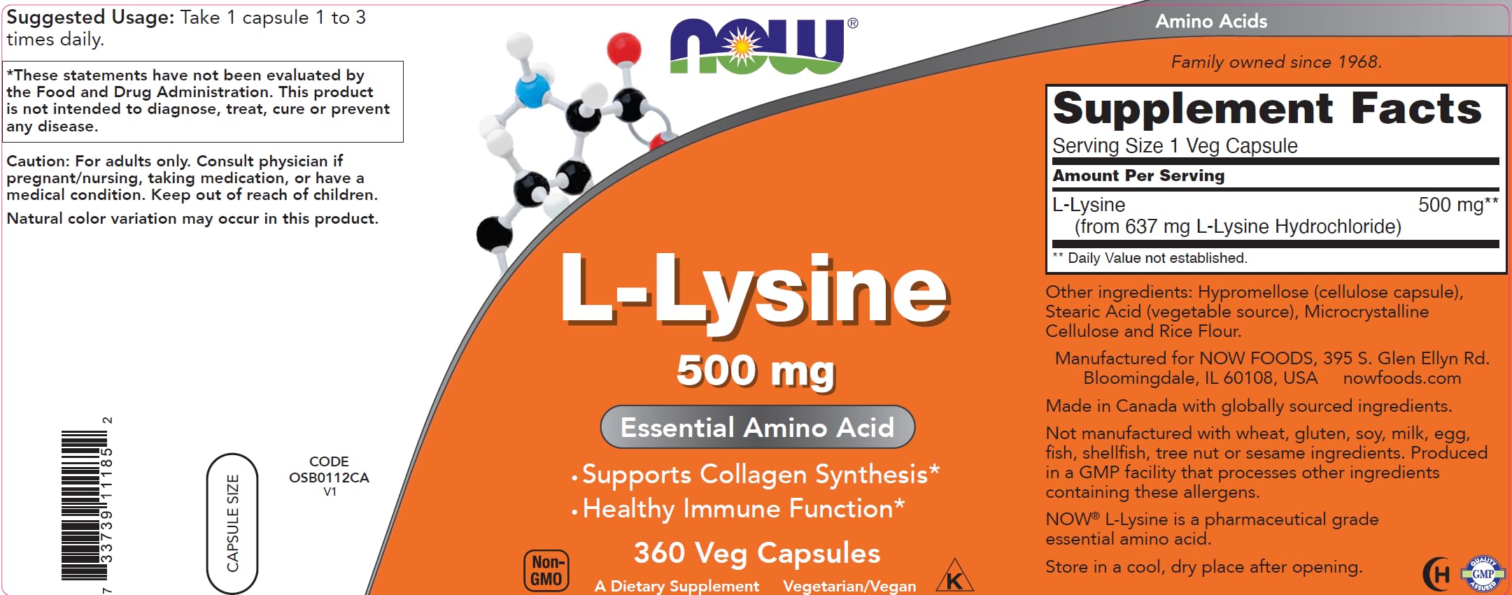 Buy now Now L-Lysine 500 mg, 360 Vegetarian Capsules at indiglob india