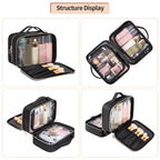 Buy now OCHEAL Makeup Bag, Double Layer Cosmetic Bag, Large Capacity New Look Clear Cosmetic Case for Women Travel Beauty Essentials, Multiple Compartments Makeup Case Organizer Zipper Pouch -Black at indiglob india