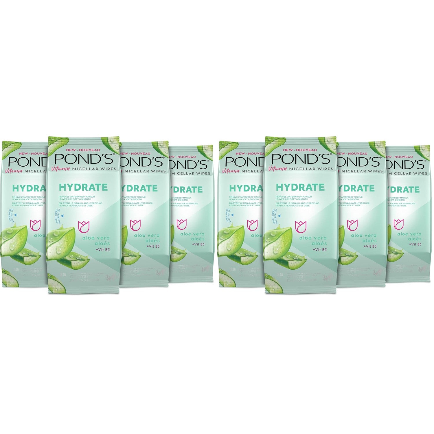 POND’S Micellar Makeup Remover Wipes, Removes Waterproof Mascara, with Aloe Vera & Vitamin B3, Alcohol-Free Facial Cleansing Wipes for Dry Skin, 25 Count