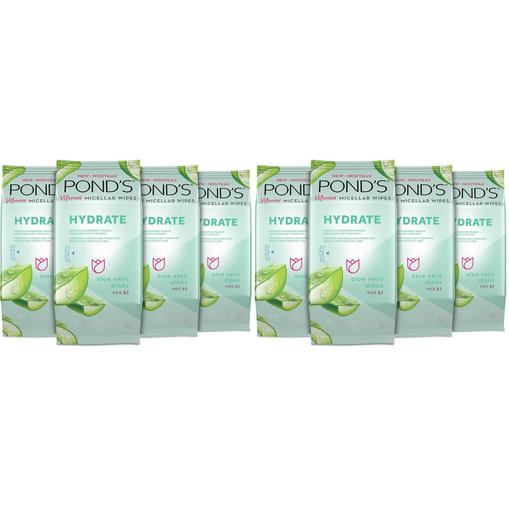 POND’S Micellar Makeup Remover Wipes, Removes Waterproof Mascara, with Aloe Vera & Vitamin B3, Alcohol-Free Facial Cleansing Wipes for Dry Skin, 25 Count