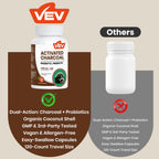 VEV Activated Charcoal with Organic Coconut Shell Charcoal & 50 Billion Probiotics – 120 Vegan Capsules for Digestive Wellness & Dietary Support