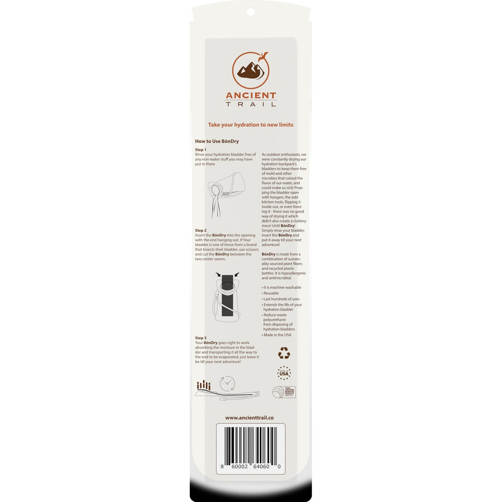 BōnDry Hydration Bladder Dryer - Patented USA-Made Insert for Hydration Packs, Reservoirs, Water Bladders & Containers with Poor Airflow