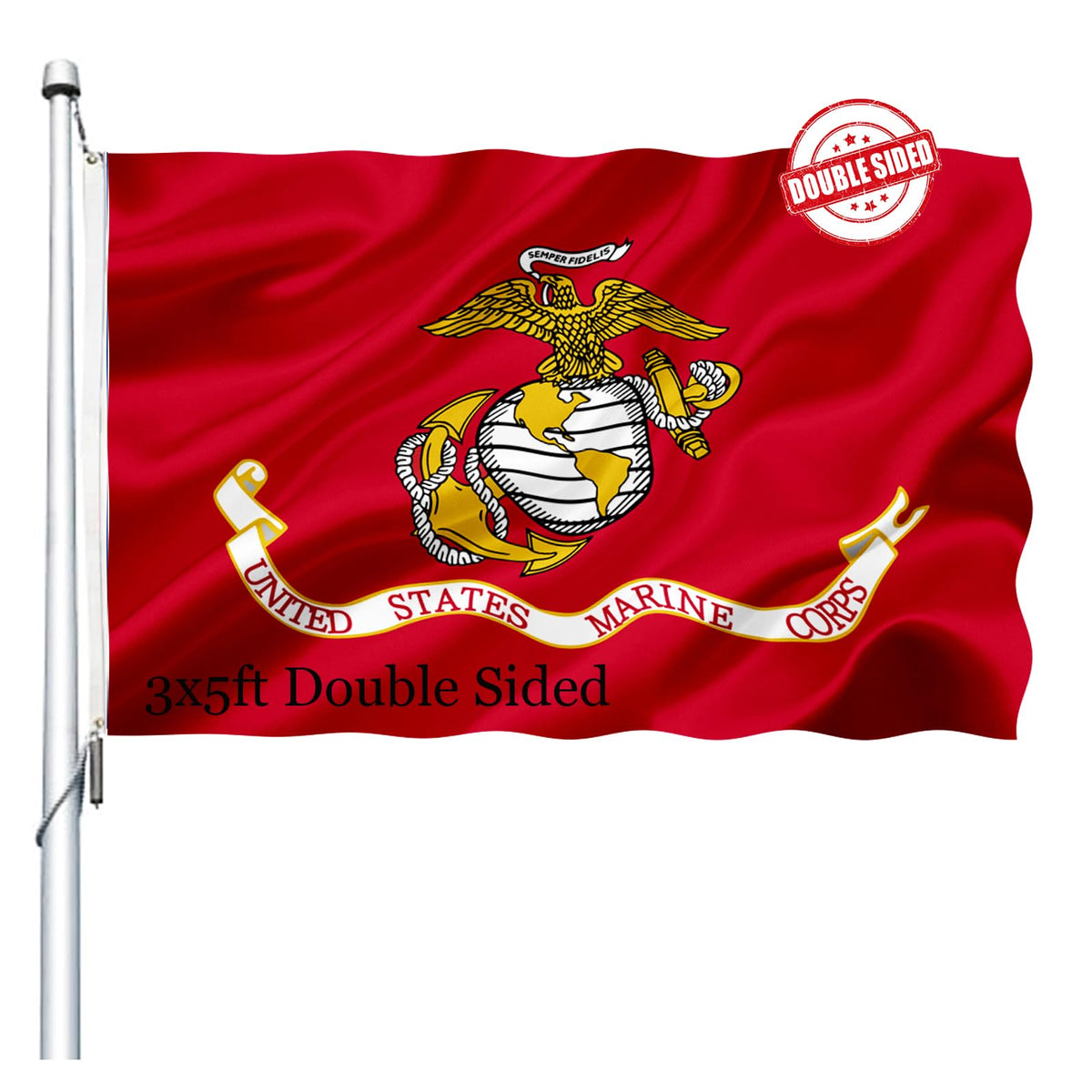 3x5ft Double Sided US Marine Corps Flag Outdoor Heavy Duty Polyester with 2 Brass Grommet