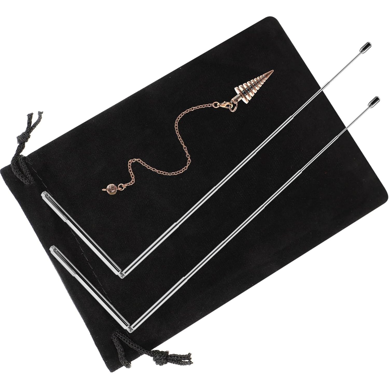 Buy now Jadive 3 Pieces Divining Rods Copper and Dowsing Pendulum for Ghost Hunting, Energy Healing, Divining Water includes 2 Retractable Divining Rods with Copper Handle and 1 Pendulum Pendant(Gold) Silver at indiglob india