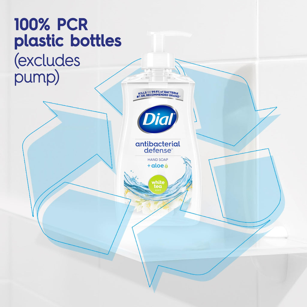 Dial Antibacterial Defense Liquid Hand Soap + Aloe, White Tea Scent, 11 Fl Oz (Pack of 4), Dermatologist-Tested Hand Wash, Gentle Formula