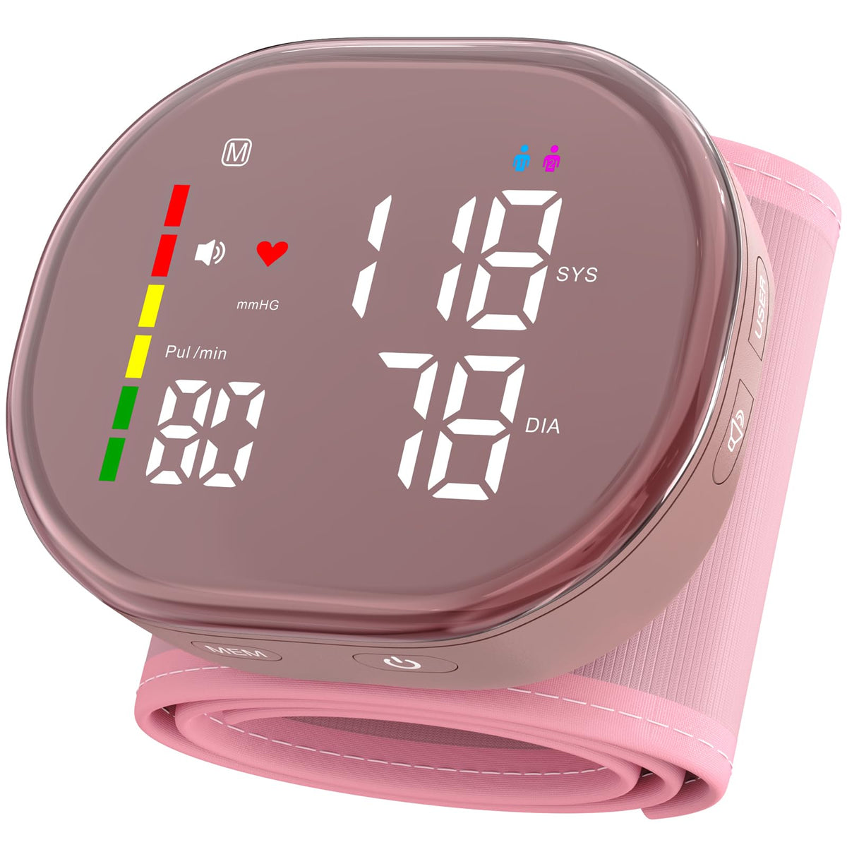 GUAEVER Wrist Blood Pressure Monitor, Rechargeable, Large LED Display, Pink
