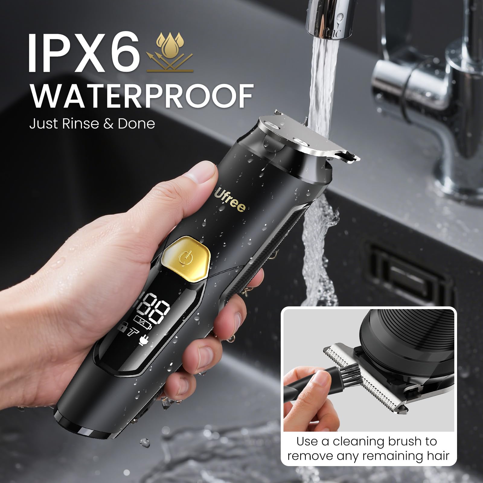 Ufree 3-in-1 Beard Trimmer for Men, IPX6 Waterproof Electric Razor | Gifts for men, Beard, Nose, Hair, Stainless Steel Blades, USB-C Charge, 120-Min Usage, 8000 RPM, Wet and Dry, Travel Lock