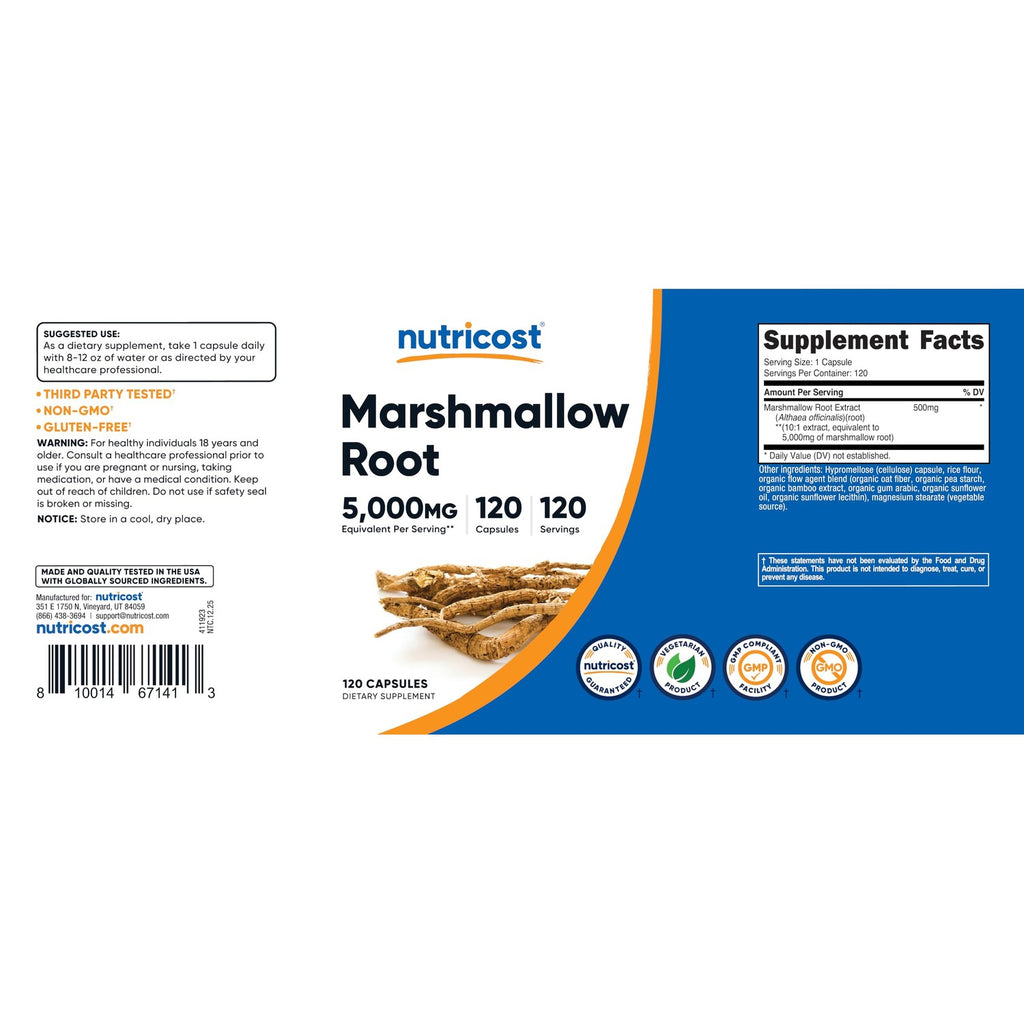 Nutricost Marshmallow Root 120 Capsules for 120 Servings Per Bottle