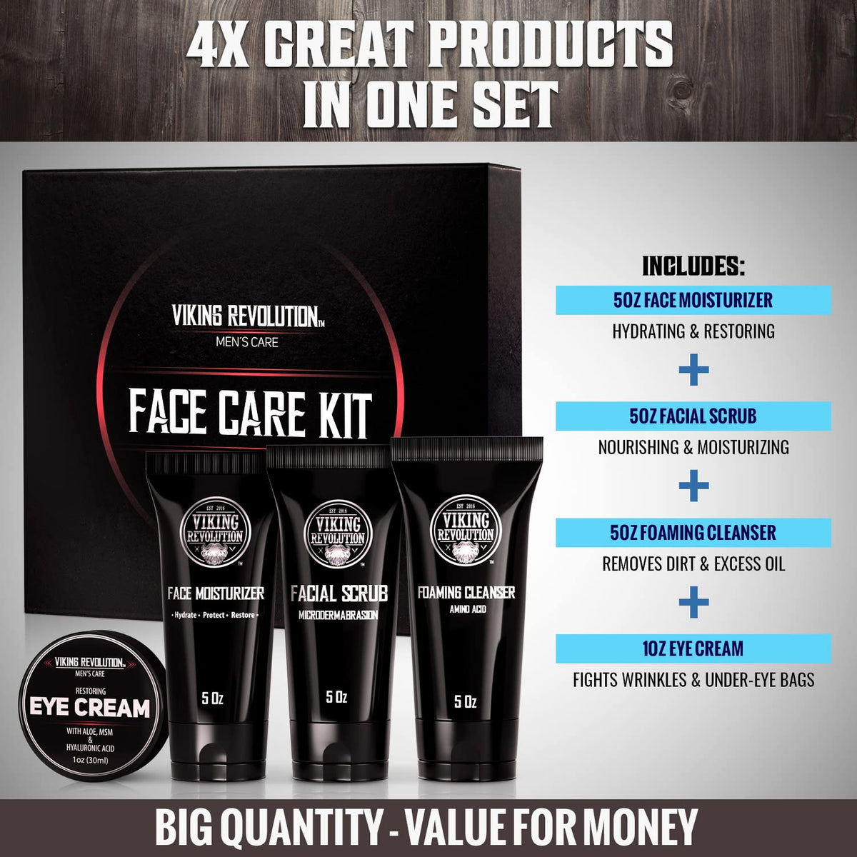 Viking Revolution Men's Facial Skin Care Kit - 4 Piece Set