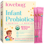 LOVEBUG Infant Probiotics 0-6 Months - USDA Organic Probiotics for Babies, Supports Baby Gas, Colic, Reflux, Diarrhea and Newborn Constipation Relief, Allergen & Sugar Free, Tasteless Powder, 30 Pack