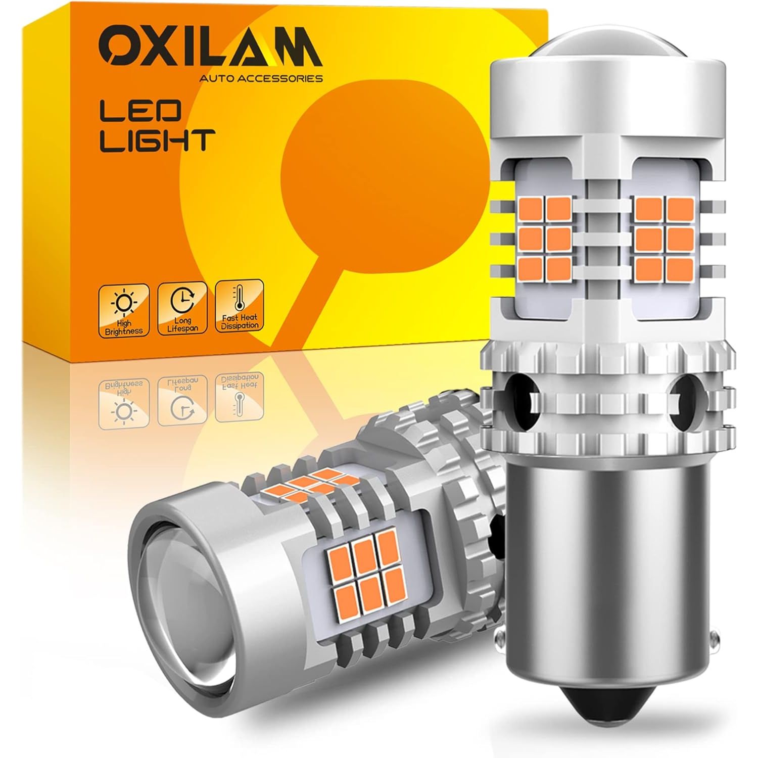 Buy now OXILAM Upgraded 912 921 LED Bulb Reverse Lights, Backup Light Bulbs for Car, 300% Higher Brightness 6000K White, Mini Size Non-polarity Canbus Error Free T15 906 W16W Bulb, Pack of 2 BA15S Amber Yellow at indiglob india
