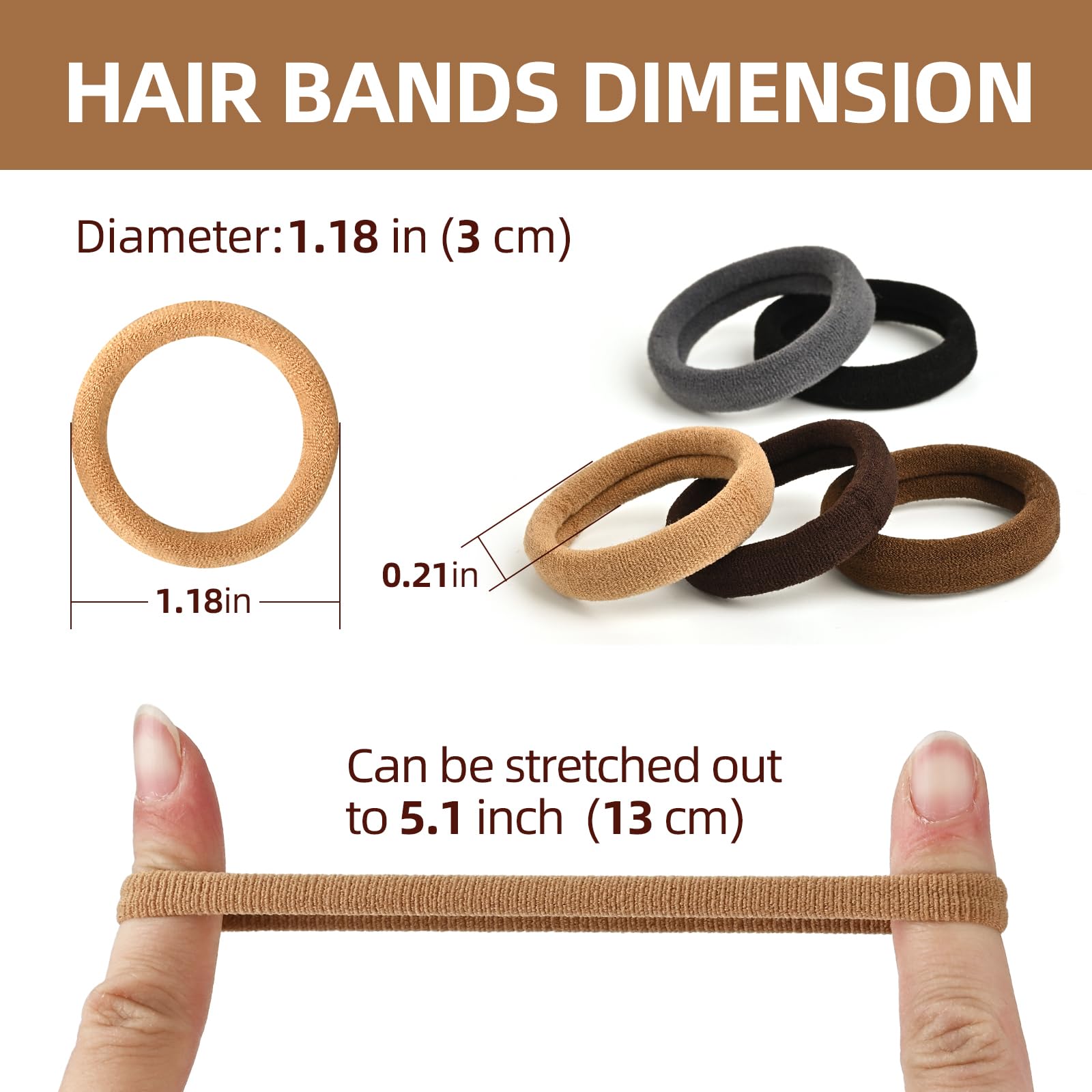 50PCS Hair Ties for Thick Hair, Seamless Cotton Ponytail Holders | Hair ties for Thick Hair, No Damage (Neutral Colors) Hair Accessories