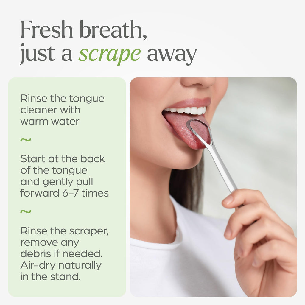 VIVAGO Stainless Steel Tongue Scraper for Adults with Holder