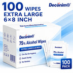 Extra Large 75% Alcohol Wipes, 100 Individually Wrapped 6 x 8 Inch Sanitizing Wipes