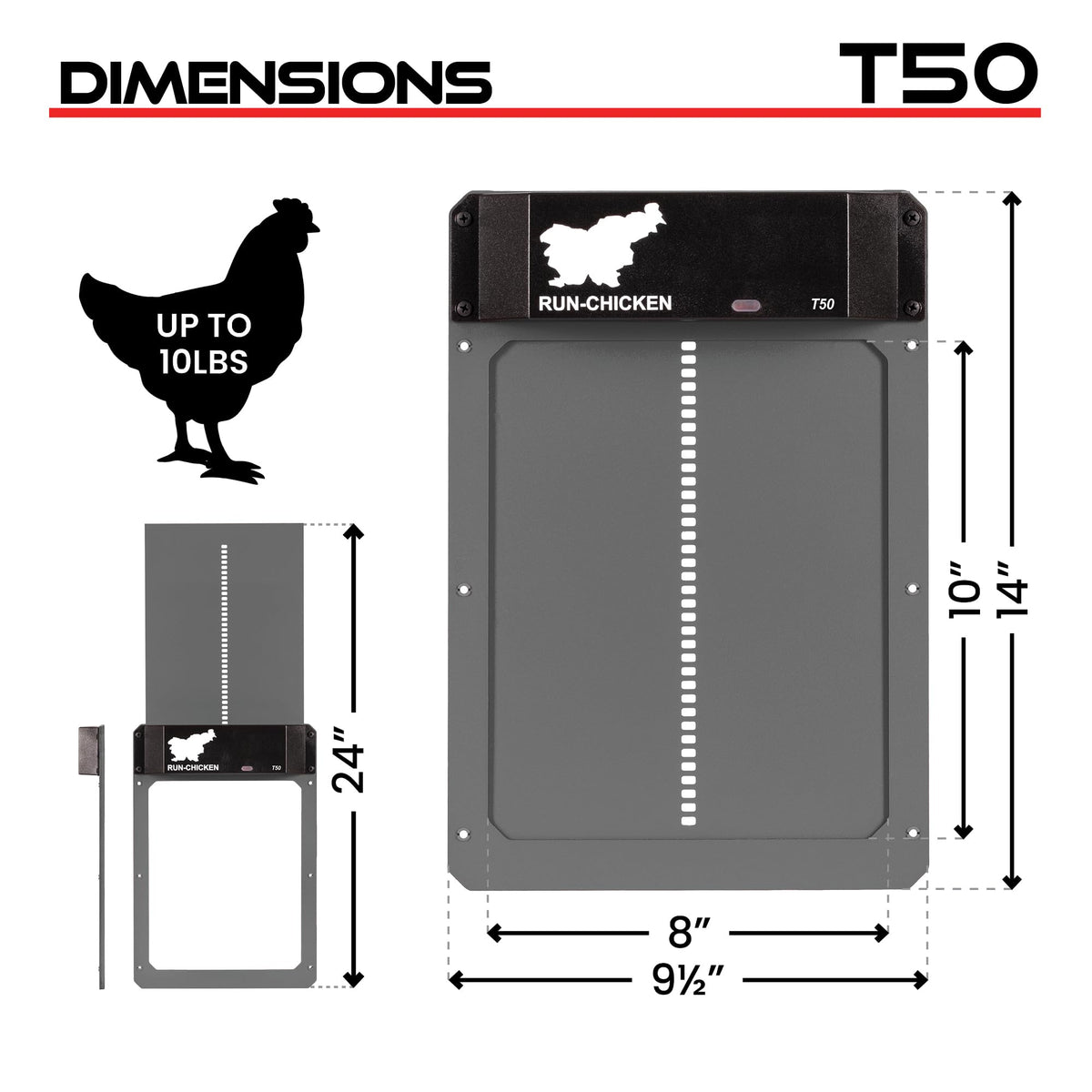 RUN-CHICKEN Door T50 – Automatic Chicken Coop Door Opener, Battery Powered & Weatherproof Aluminum, Smart App & Timer Control, Predator Proof, Easy Install, Reliable All-Season Performance (Gray)