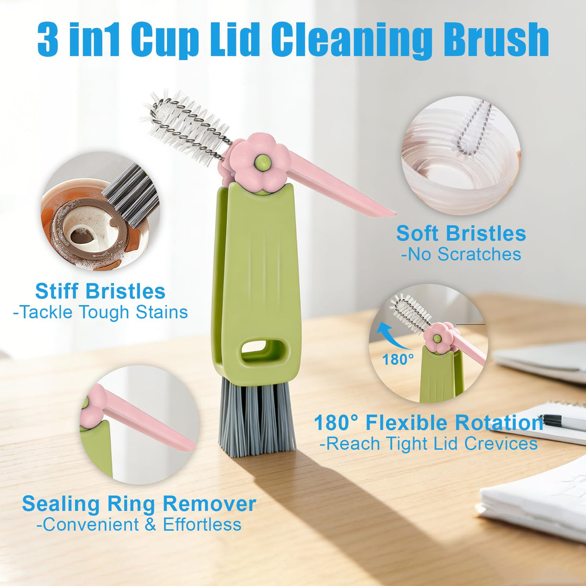 12 Pcs Multifunctional Cleaning Brush, 3-in-1 Lid Cleaning Brush Set