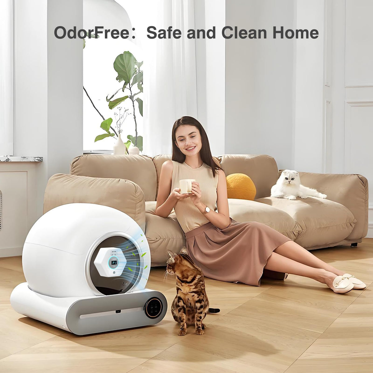 Cat Litter Odor Deodorizer - Ozone & Negative Ion Cat Odor Eliminator with Sensor Monitor, Safe Air Purifier for Pets,Odor Remover for Multi-Purpose Use
