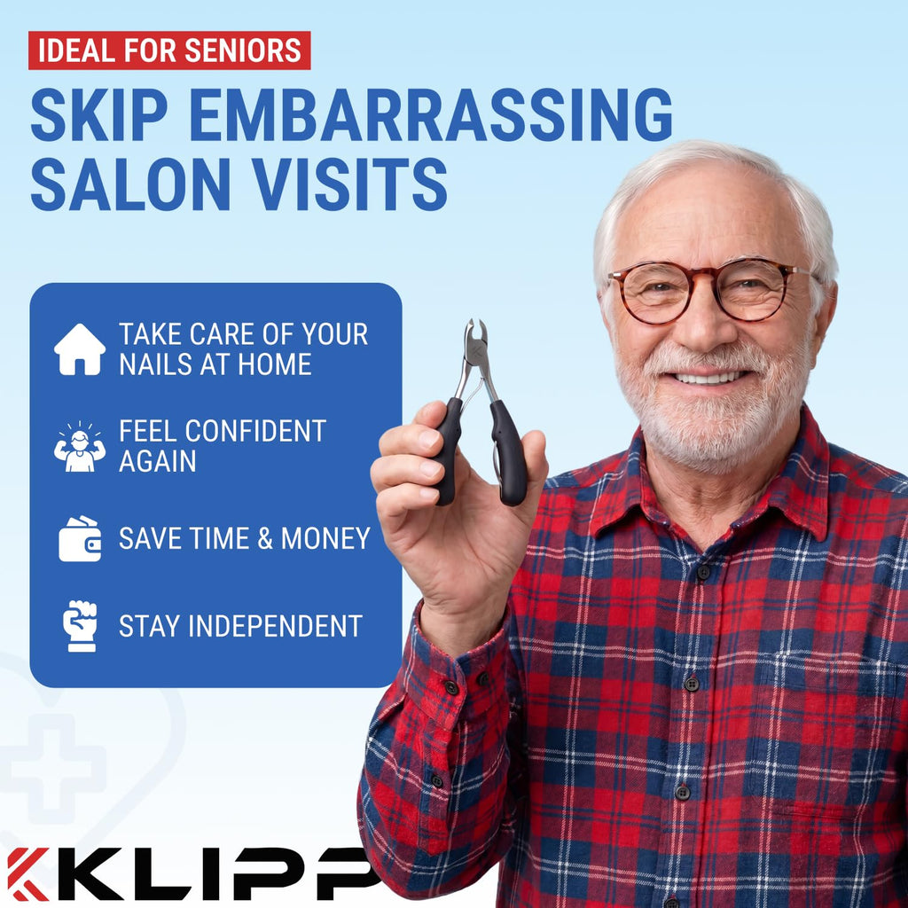 Toenail Clippers for Thick Toenails – KLIPP 15 mm Wide Jaw Thick Fingernail and Toenail Cutter with Curved Stainless-Steel Blades for Seniors (Eagle Beak)