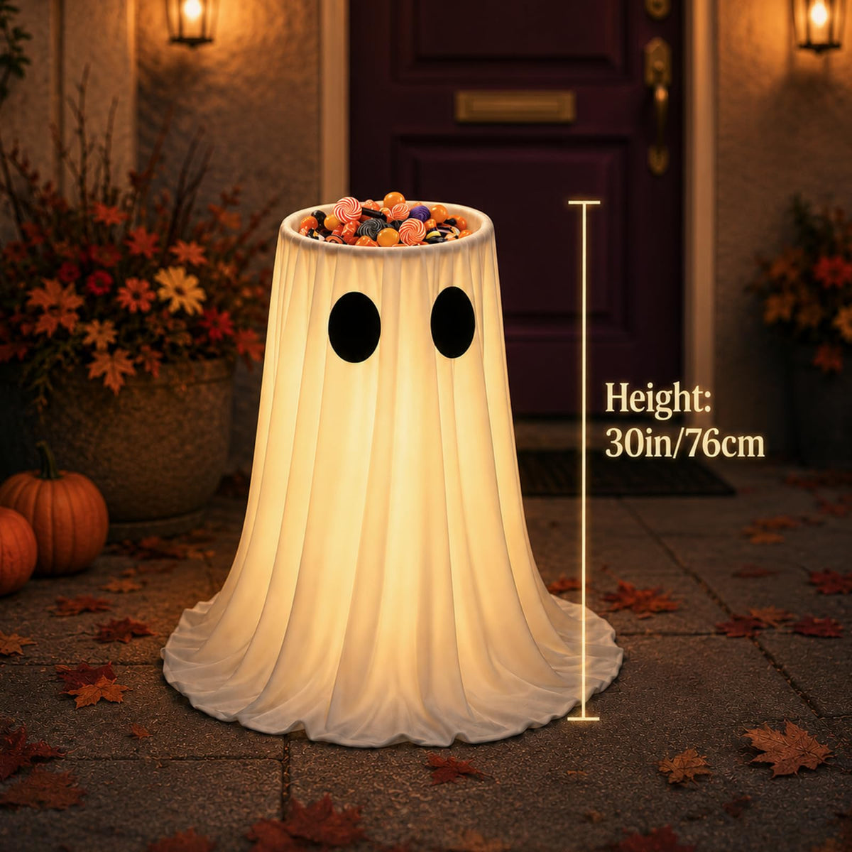30 in Large-Capacity Lighted Halloween Ghost Candy Bowl with Timer Remote