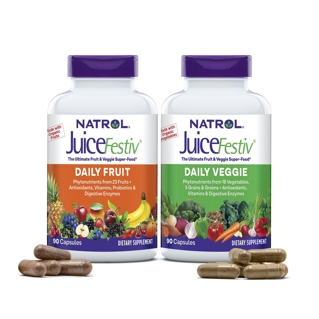 Natrol JuiceFestiv Vitamins and Supplements, 60 Capsules (2-Count) | For Nutrition & Well-being, Antioxidants for Cellular Health, Daily Fruit & Veggie Capsules, 120 Capsules, 30 Day Supply